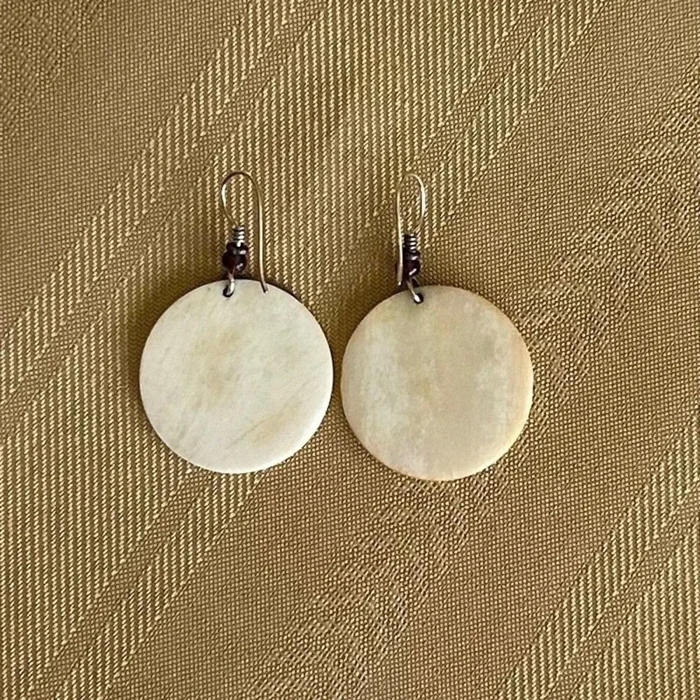 Laurel Burch Vintage Bone and Bronze Tone Coin Dangle Earrings with Bead Accent